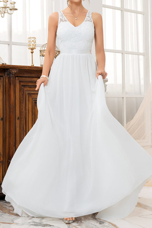 Elegant non-stretch patchwork sleeveless maxi evening dress with padded