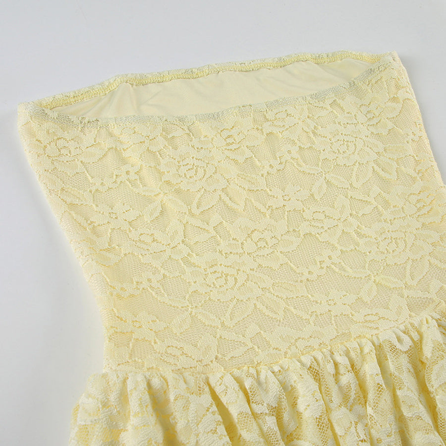 Stylish slight stretch lace tube design mini dress