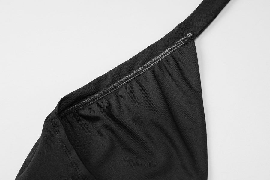 Sexy slight stretch halter-neck solid color v-neck slim mini dress