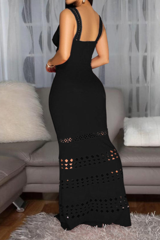 Sexy plus size slight stretch v-neck cutout maxi dress