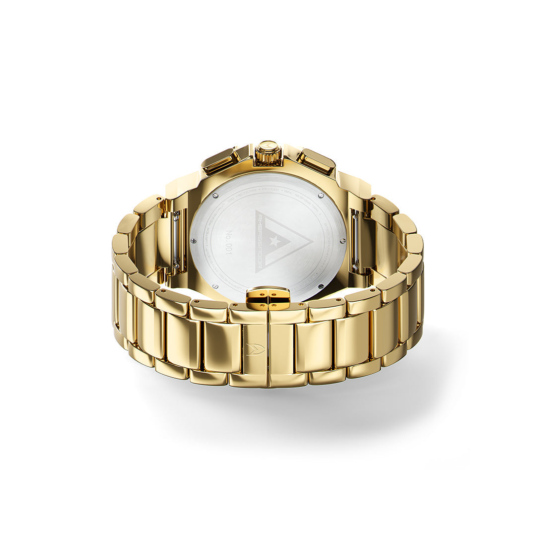 AM1001SS - AMBASSADOR POLISHED 18K GOLD / BLACK / SS BAND