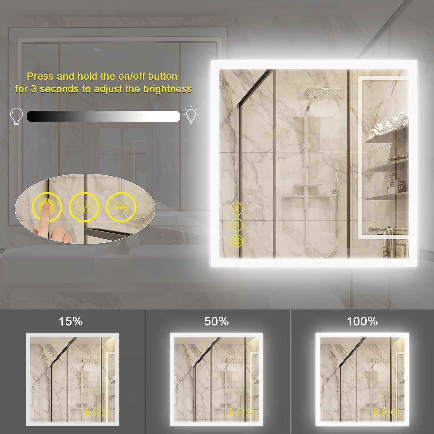 SmartGlow Dimmable LED Frameless Anti-Fog Bathroom Vanity Mirror