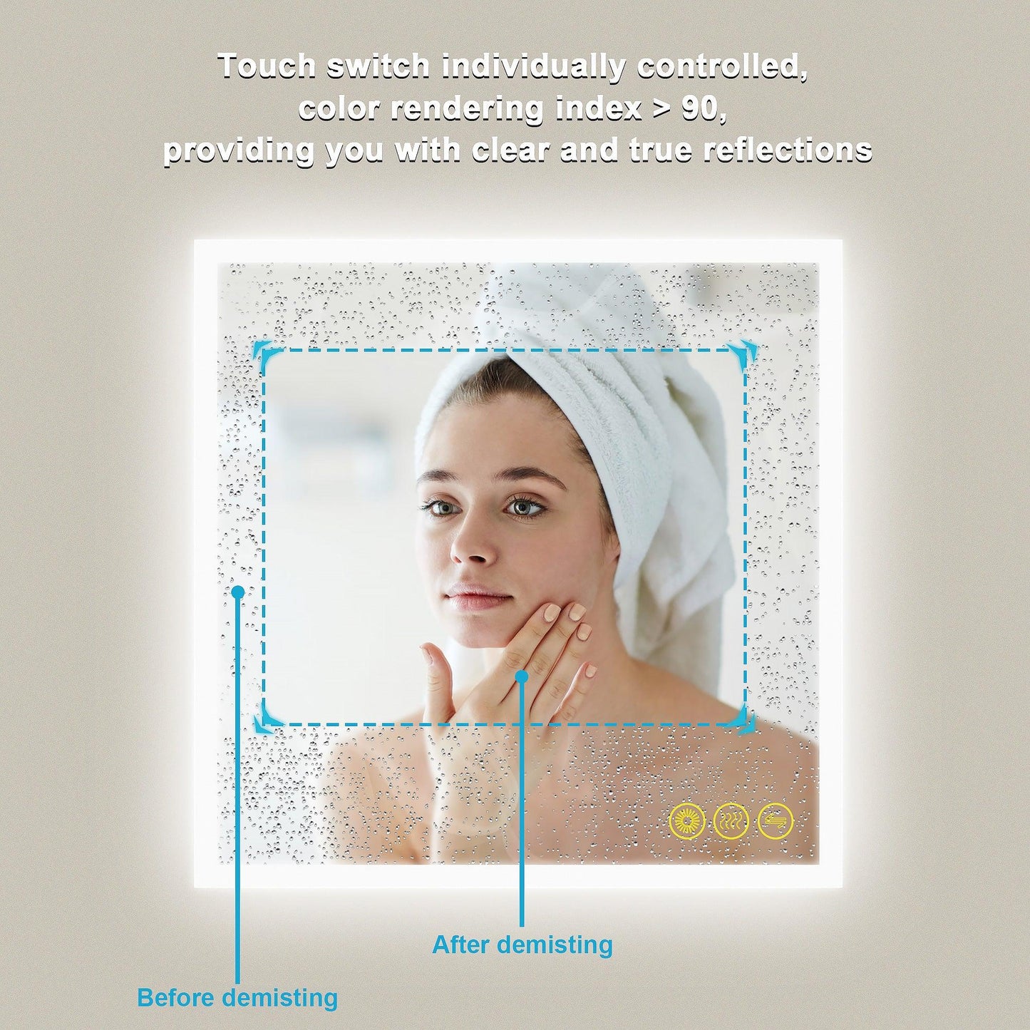 SmartGlow Dimmable LED Frameless Anti-Fog Bathroom Vanity Mirror