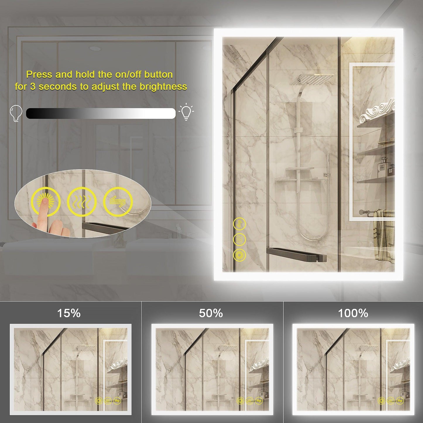 SmartGlow Dimmable LED Frameless Anti-Fog Bathroom Vanity Mirror