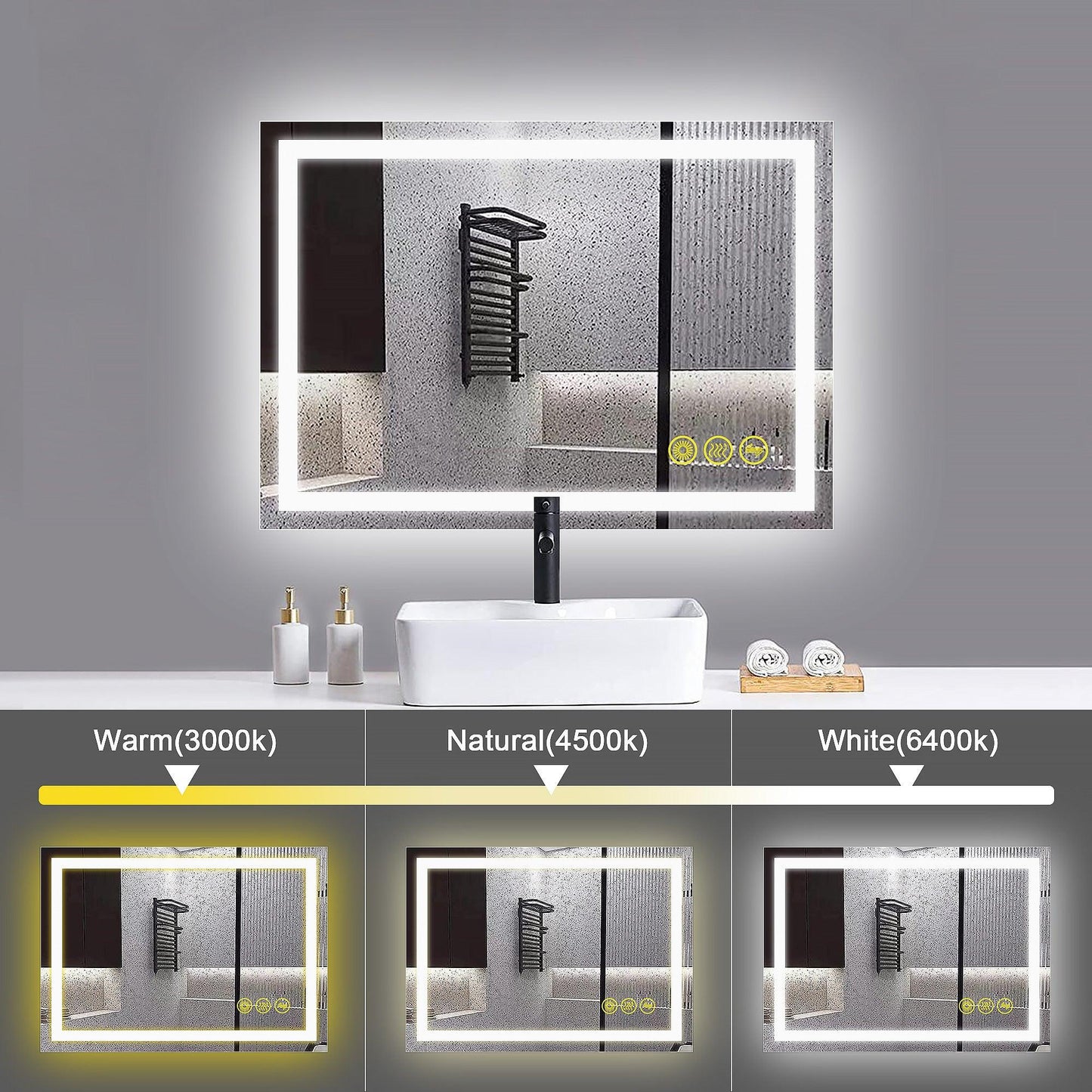 GlareGuard Anti-Fog Bathroom Led Mirror Backlit Illuminated Mirror Touch Switch Dimmable