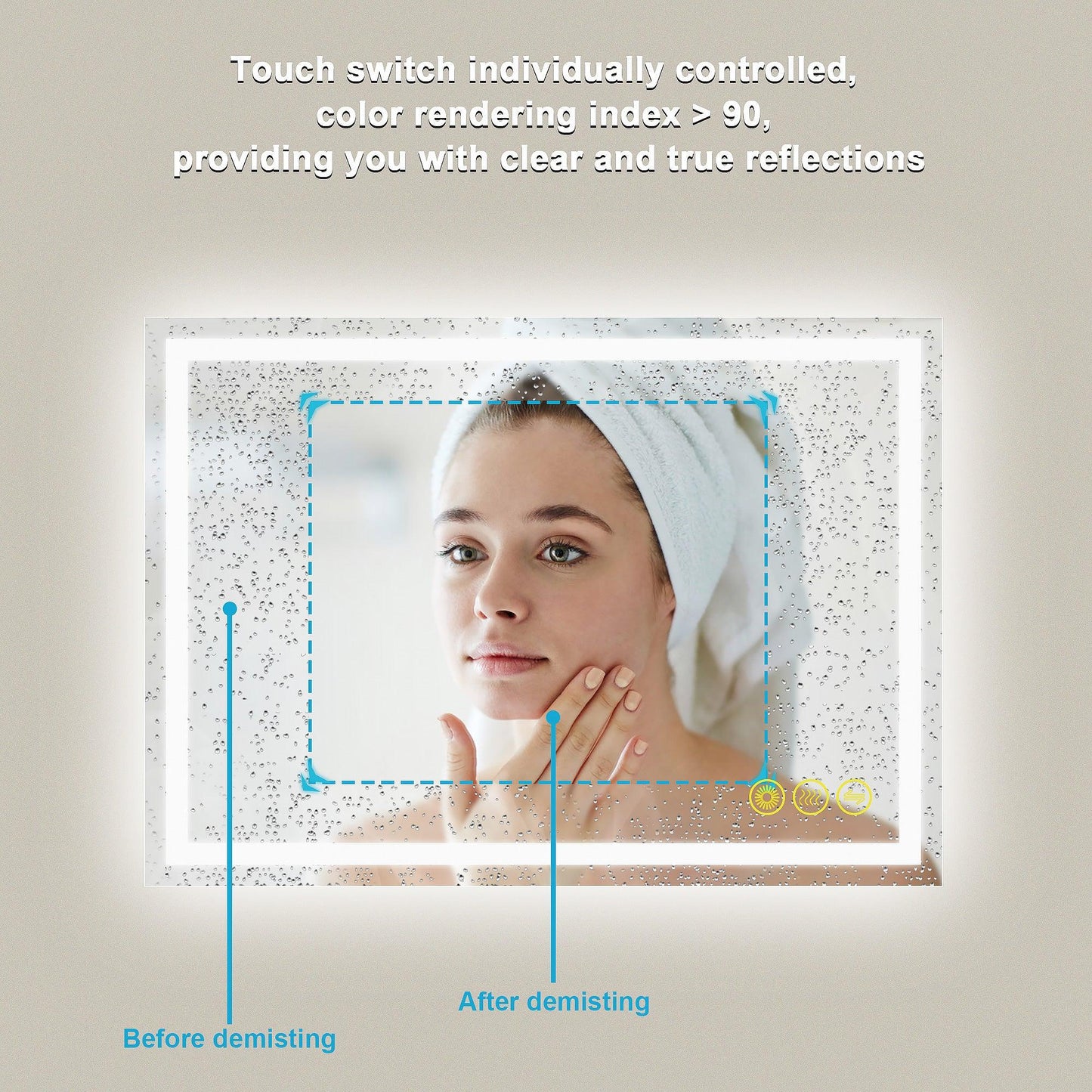 GlareGuard Anti-Fog Bathroom Led Mirror Backlit Illuminated Mirror Touch Switch Dimmable