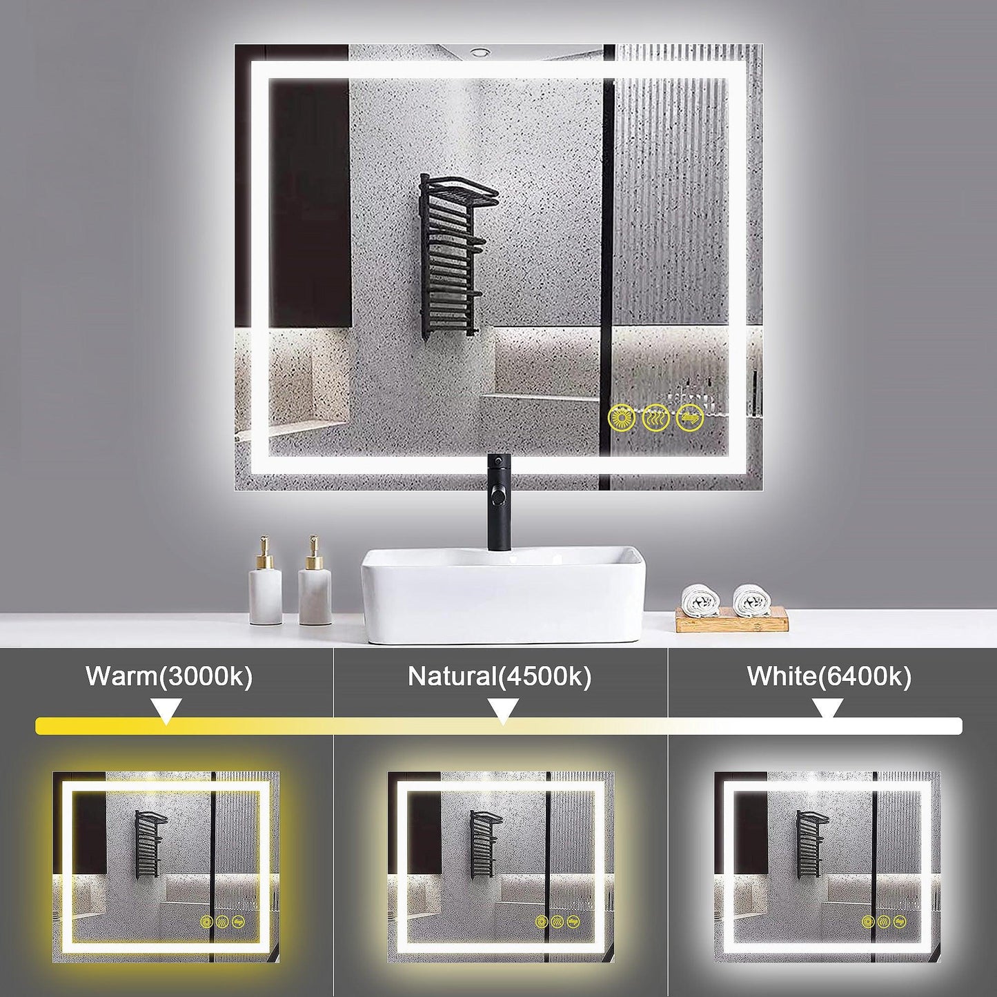 GlareGuard Anti-Fog Bathroom Led Mirror Backlit Illuminated Mirror Touch Switch Dimmable