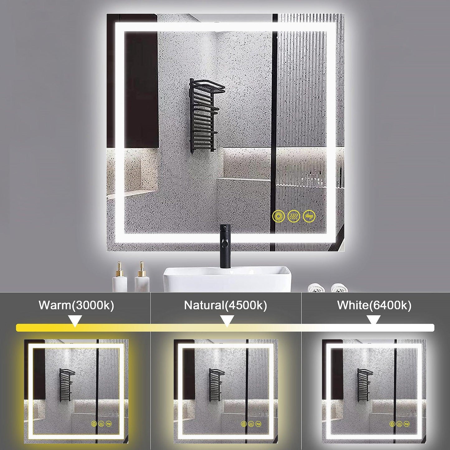 GlareGuard Anti-Fog Bathroom Led Mirror Backlit Illuminated Mirror Touch Switch Dimmable