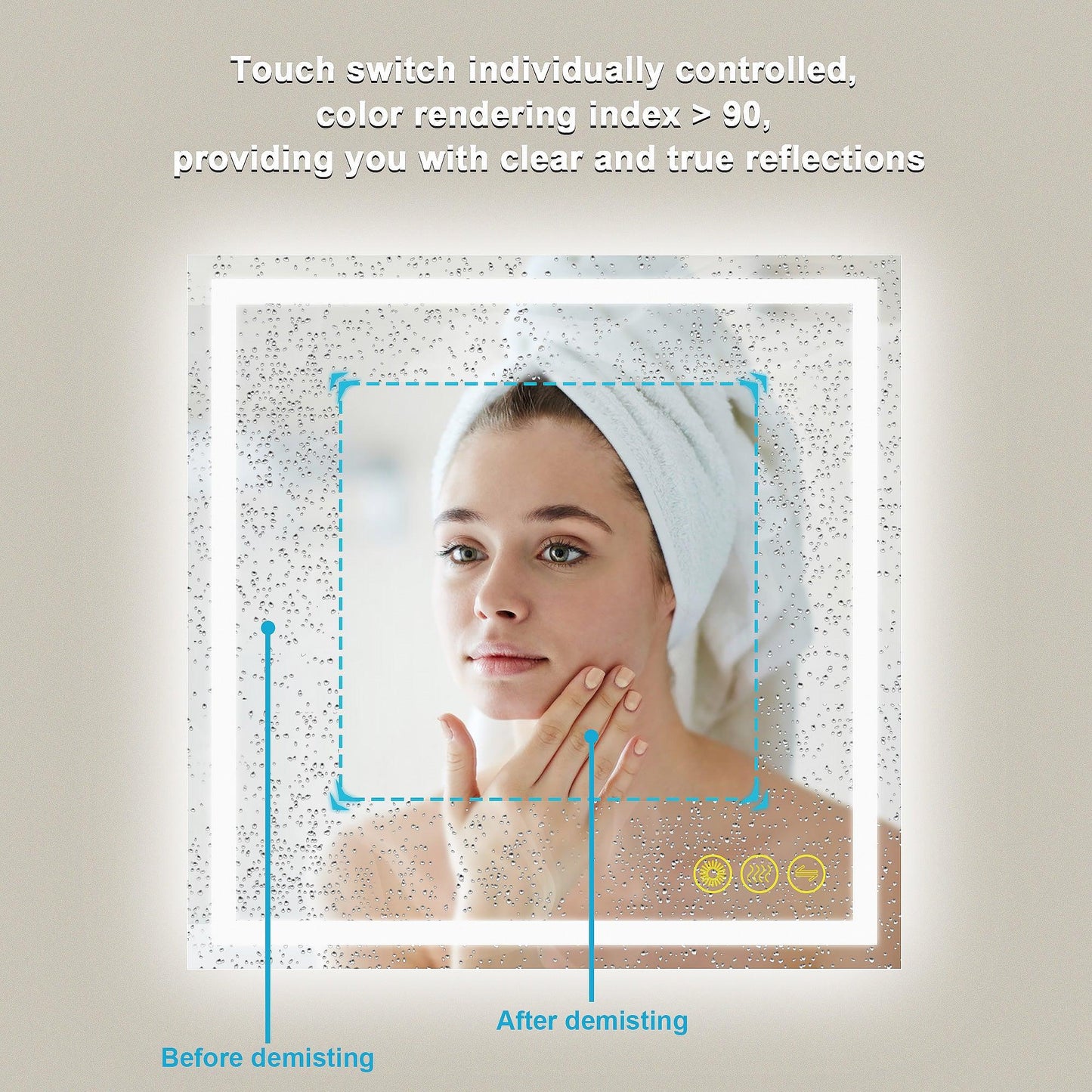 GlareGuard Anti-Fog Bathroom Led Mirror Backlit Illuminated Mirror Touch Switch Dimmable