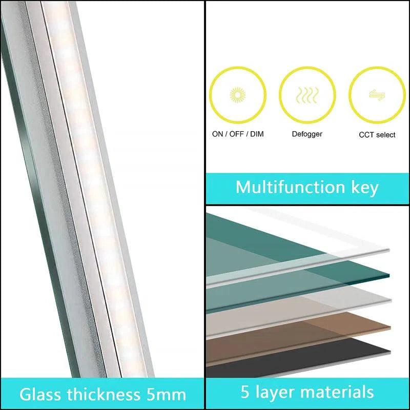 GlareGuard Anti-Fog Bathroom Led Mirror Backlit Illuminated Mirror Touch Switch Dimmable