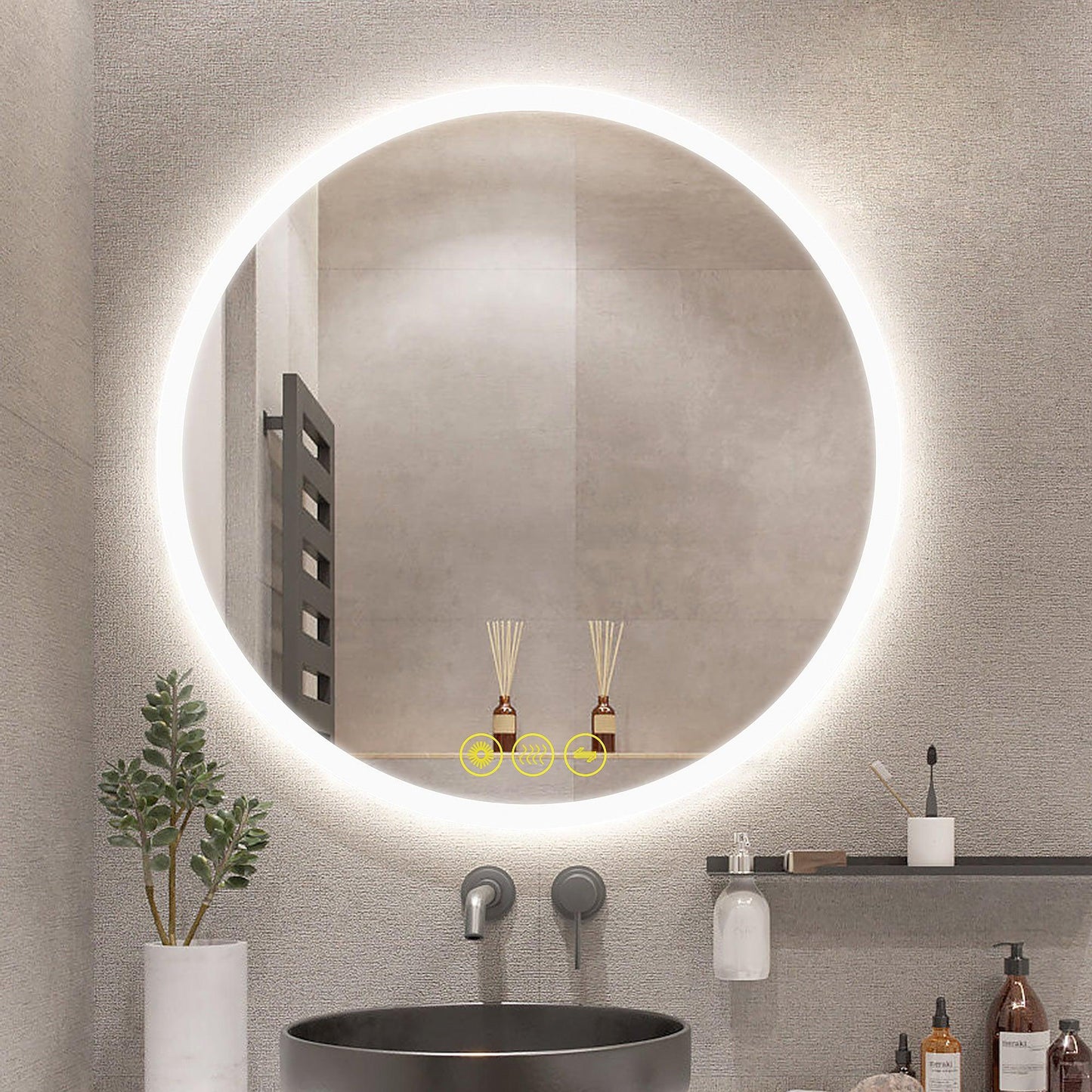 SmartReflect Modern Round LED Dimmable Anti-Fog Frameless Bathroom Vanity Mirror