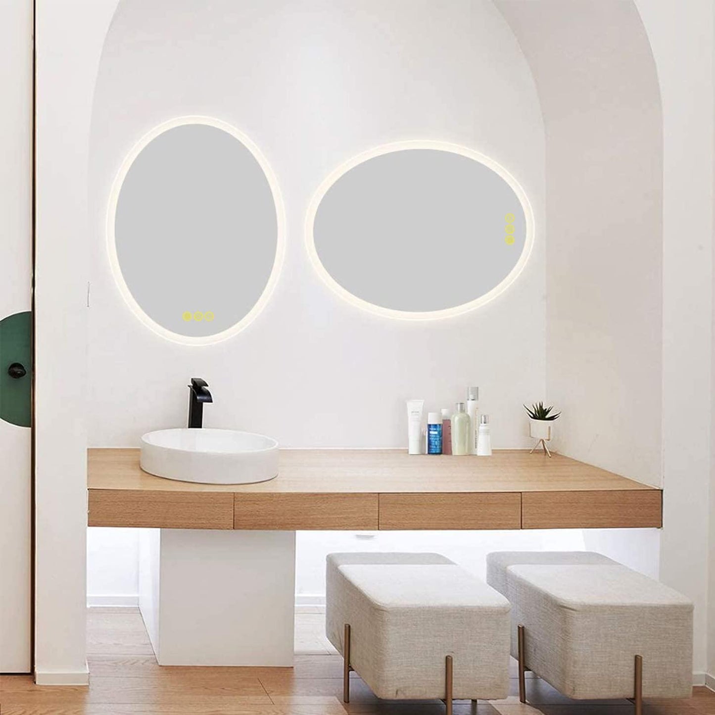 LuminaMirror Oval Frameless LED Anti-Fog Dimmable Bathroom Vanity Mirror
