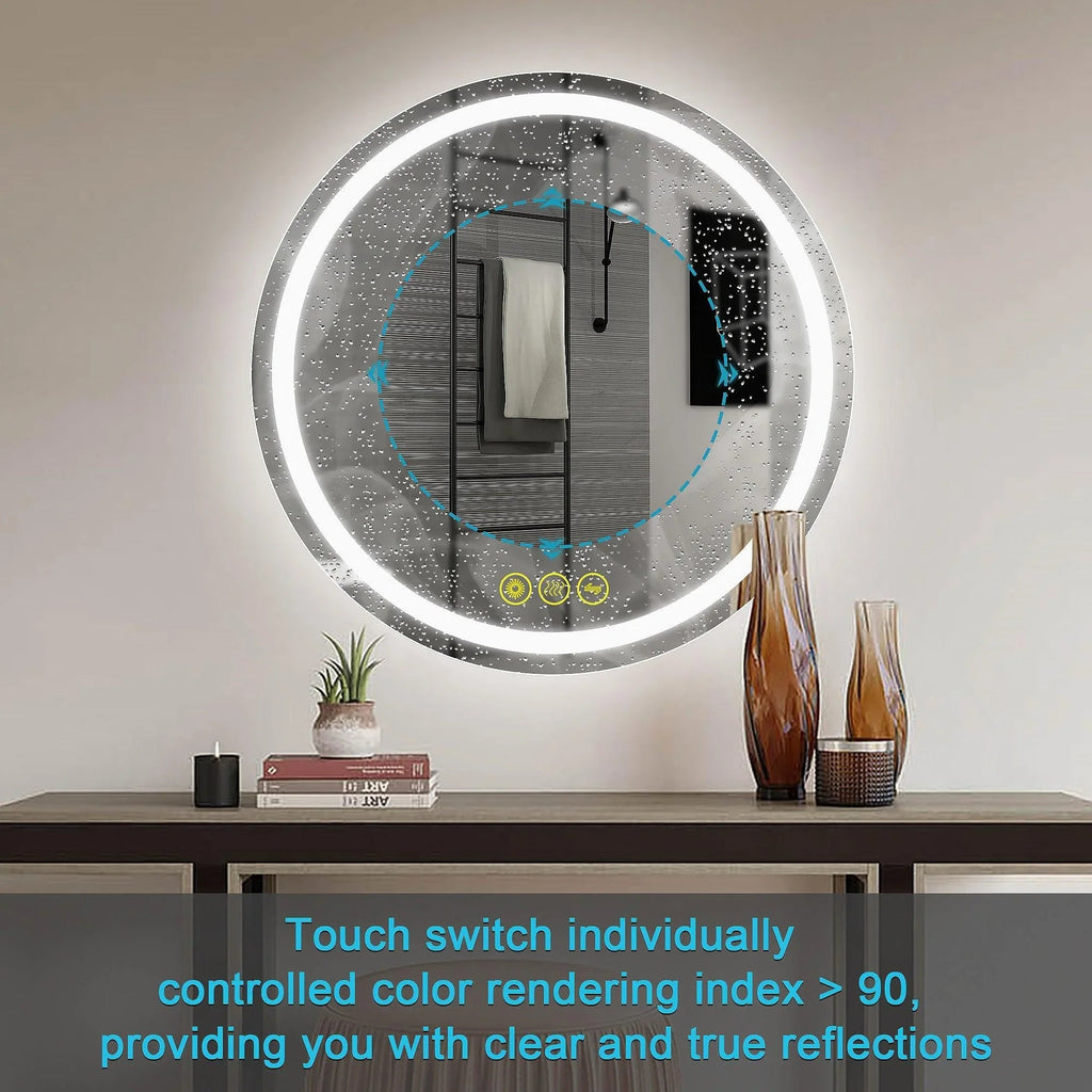 SmartShine Contemporary LED Dimmable Round Anti-Fog Backlit Bathroom Vanity Mirror
