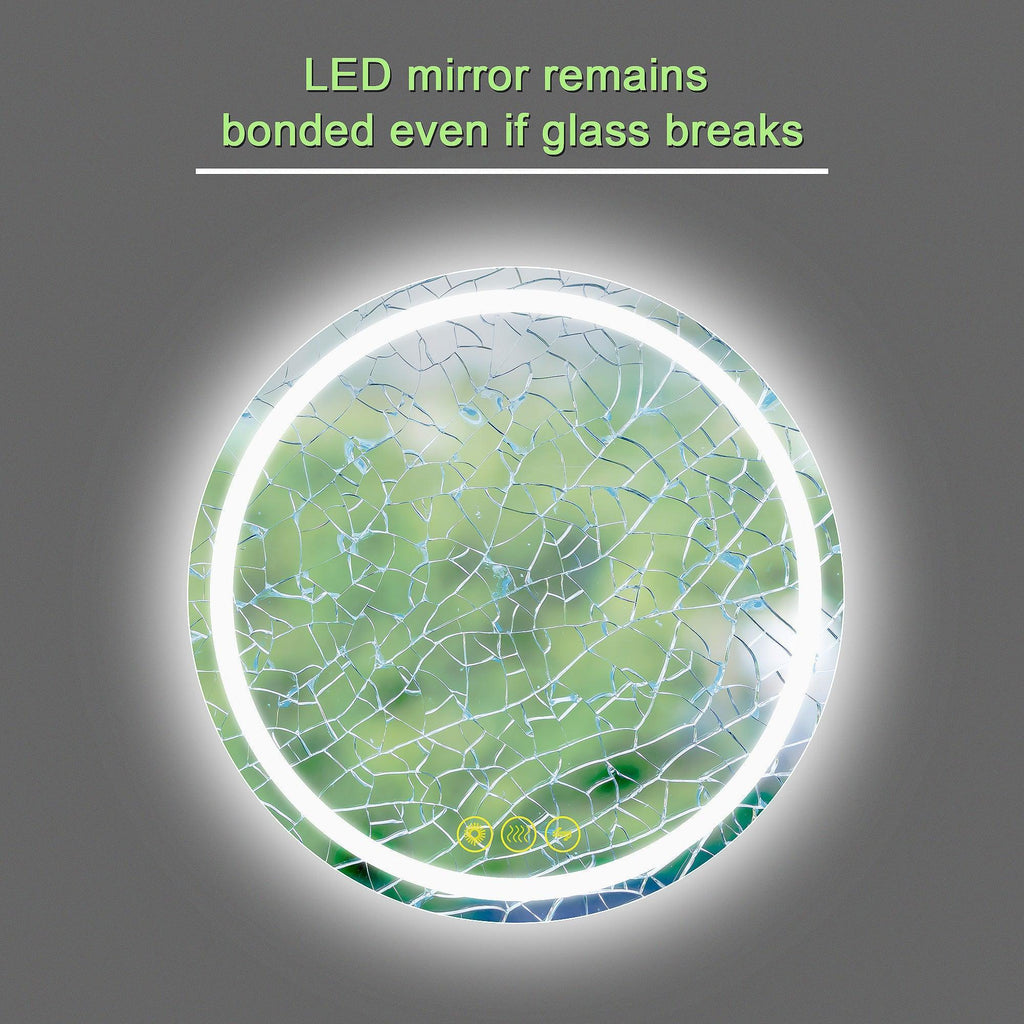SmartShine Contemporary LED Dimmable Round Anti-Fog Backlit Bathroom Vanity Mirror