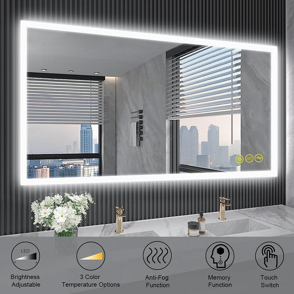 SmartGlow Dimmable LED Frameless Anti-Fog Bathroom Vanity Mirror