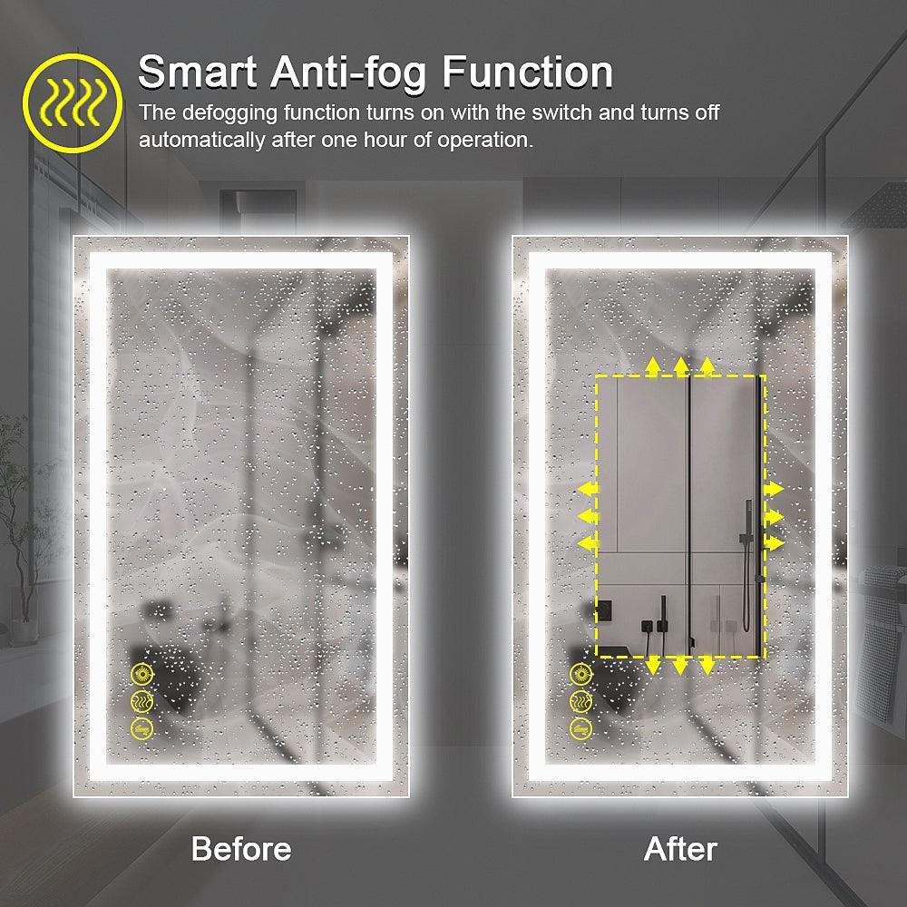GlareGuard Rectangular Anti-Fog Dimmable Backlit LED Bathroom Vanity Mirror