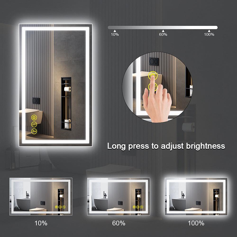 GlareGuard Rectangular Anti-Fog Dimmable Backlit LED Bathroom Vanity Mirror