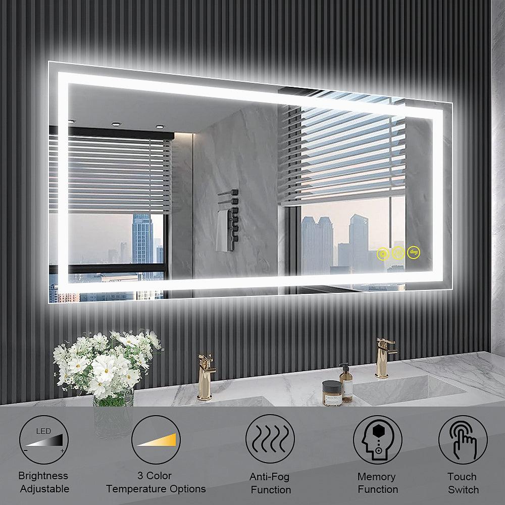 GlareGuard Rectangular Anti-Fog Dimmable Backlit LED Bathroom Vanity Mirror