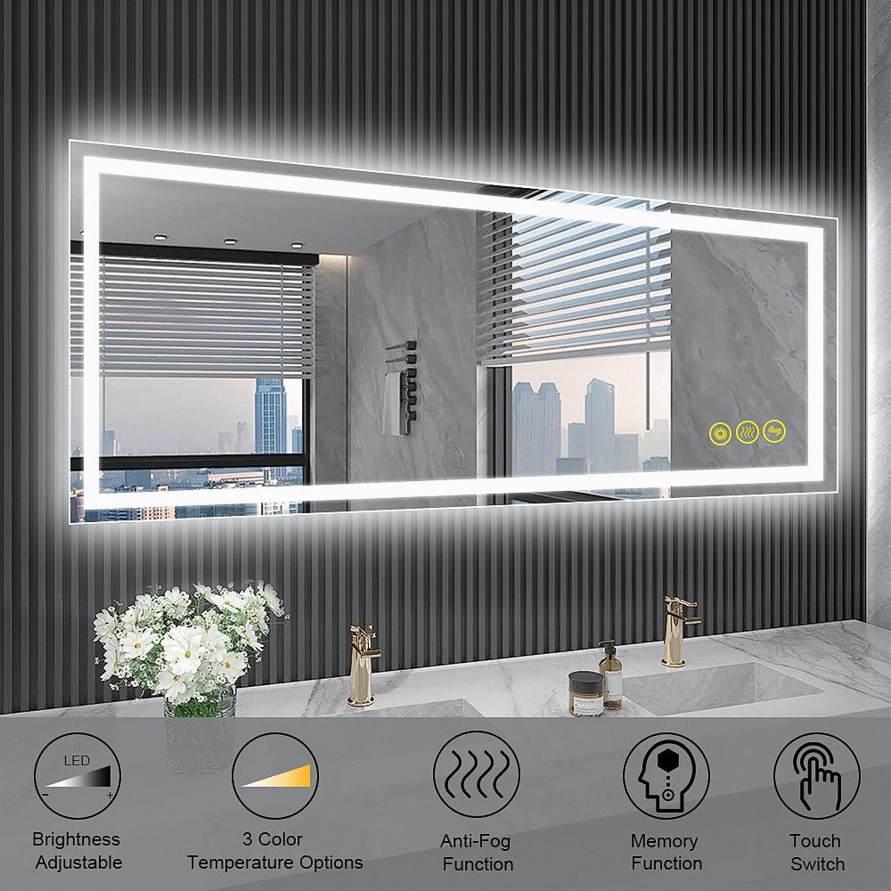 GlareGuard Rectangular Anti-Fog Dimmable Backlit LED Bathroom Vanity Mirror