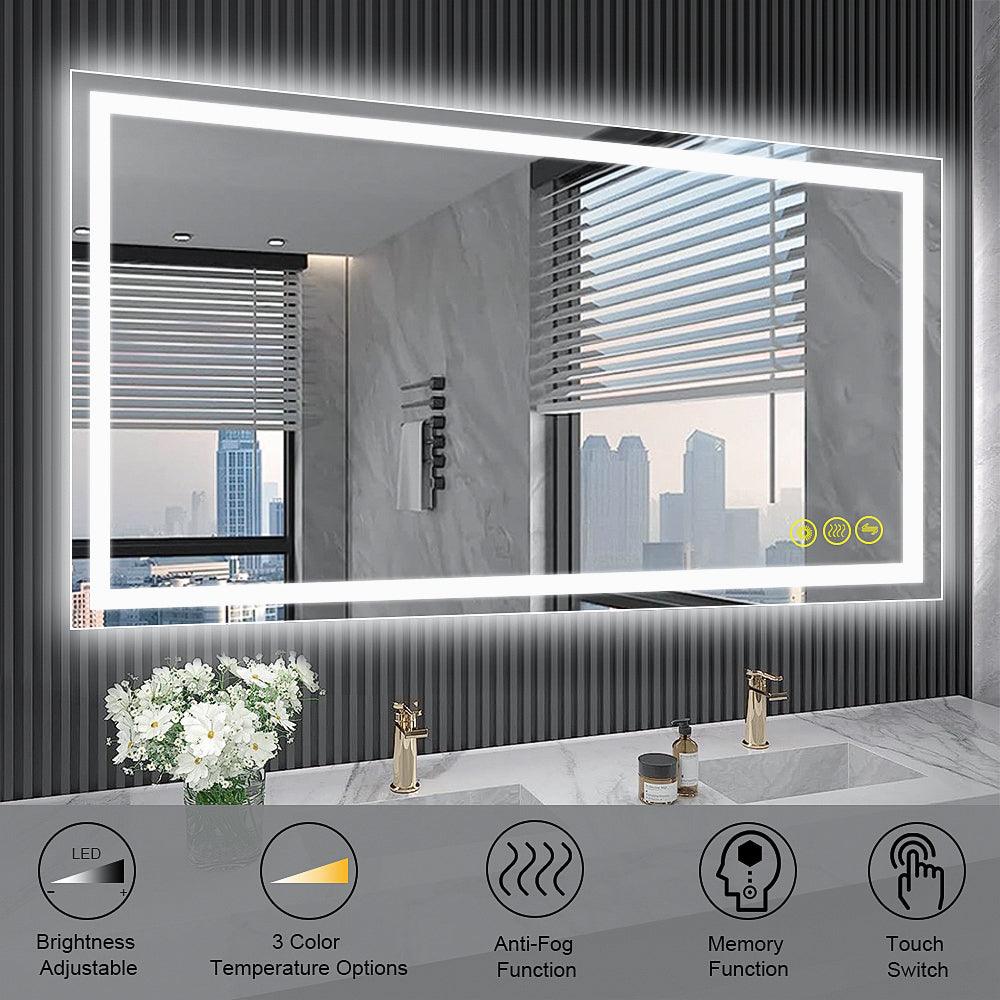 GlareGuard Rectangular Anti-Fog Dimmable Backlit LED Bathroom Vanity Mirror