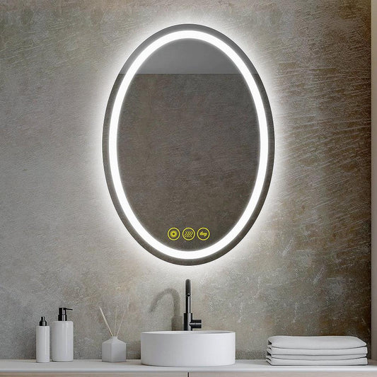 SmartReflex Oval LED Mirror Backlit 3000K-6400K Frameless Anti-Fog Dimmable Bathroom/Vanity Mirror