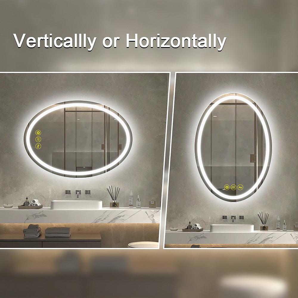 SmartReflex Oval LED Mirror Backlit 3000K-6400K Frameless Anti-Fog Dimmable Bathroom/Vanity Mirror
