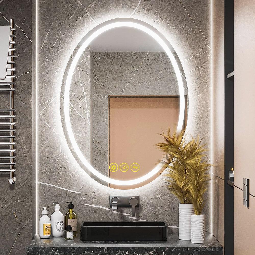 SmartReflex Oval LED Mirror Backlit 3000K-6400K Frameless Anti-Fog Dimmable Bathroom/Vanity Mirror