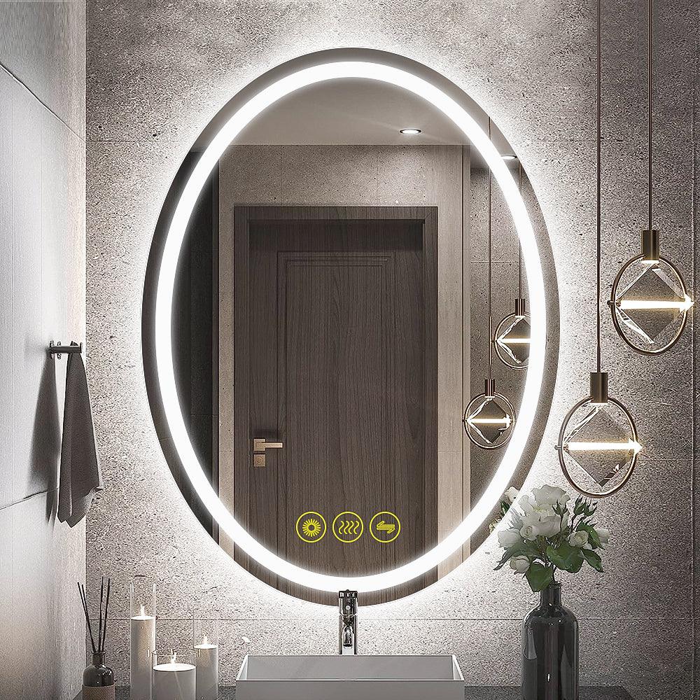 SmartReflex Oval LED Mirror Backlit 3000K-6400K Frameless Anti-Fog Dimmable Bathroom/Vanity Mirror