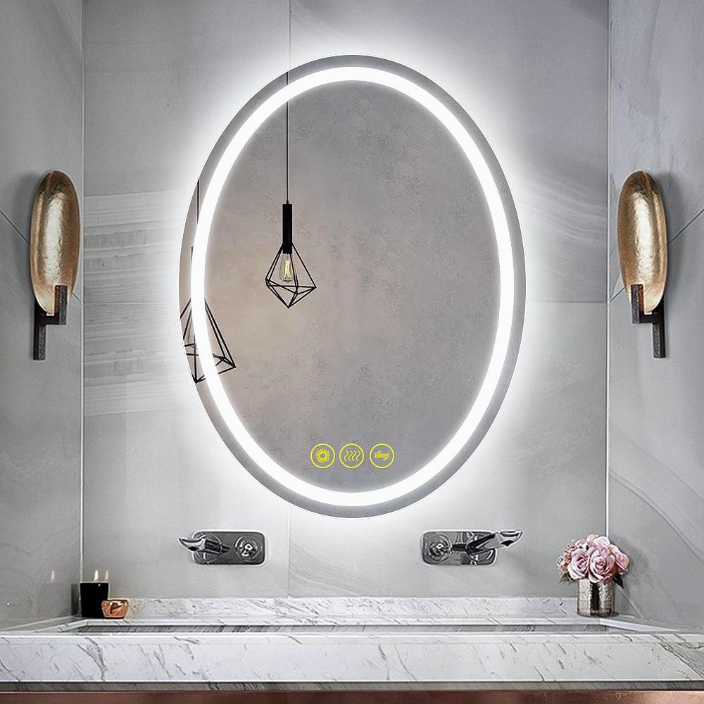SmartReflex Oval LED Mirror Backlit 3000K-6400K Frameless Anti-Fog Dimmable Bathroom/Vanity Mirror