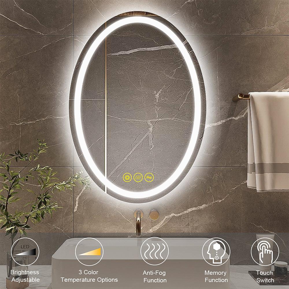 SmartReflex Oval LED Mirror Backlit 3000K-6400K Frameless Anti-Fog Dimmable Bathroom/Vanity Mirror