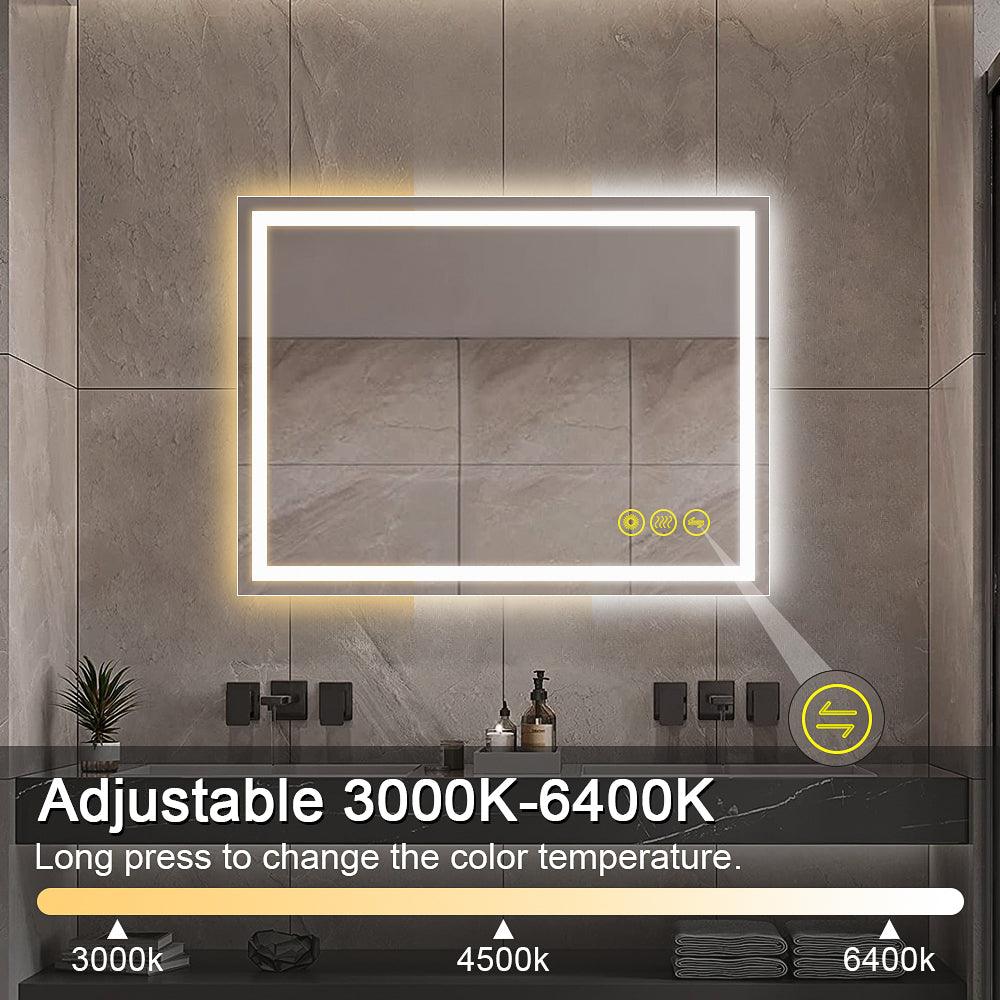 GlareGuard Rectangular Anti-Fog Dimmable Backlit LED Bathroom Vanity Mirror