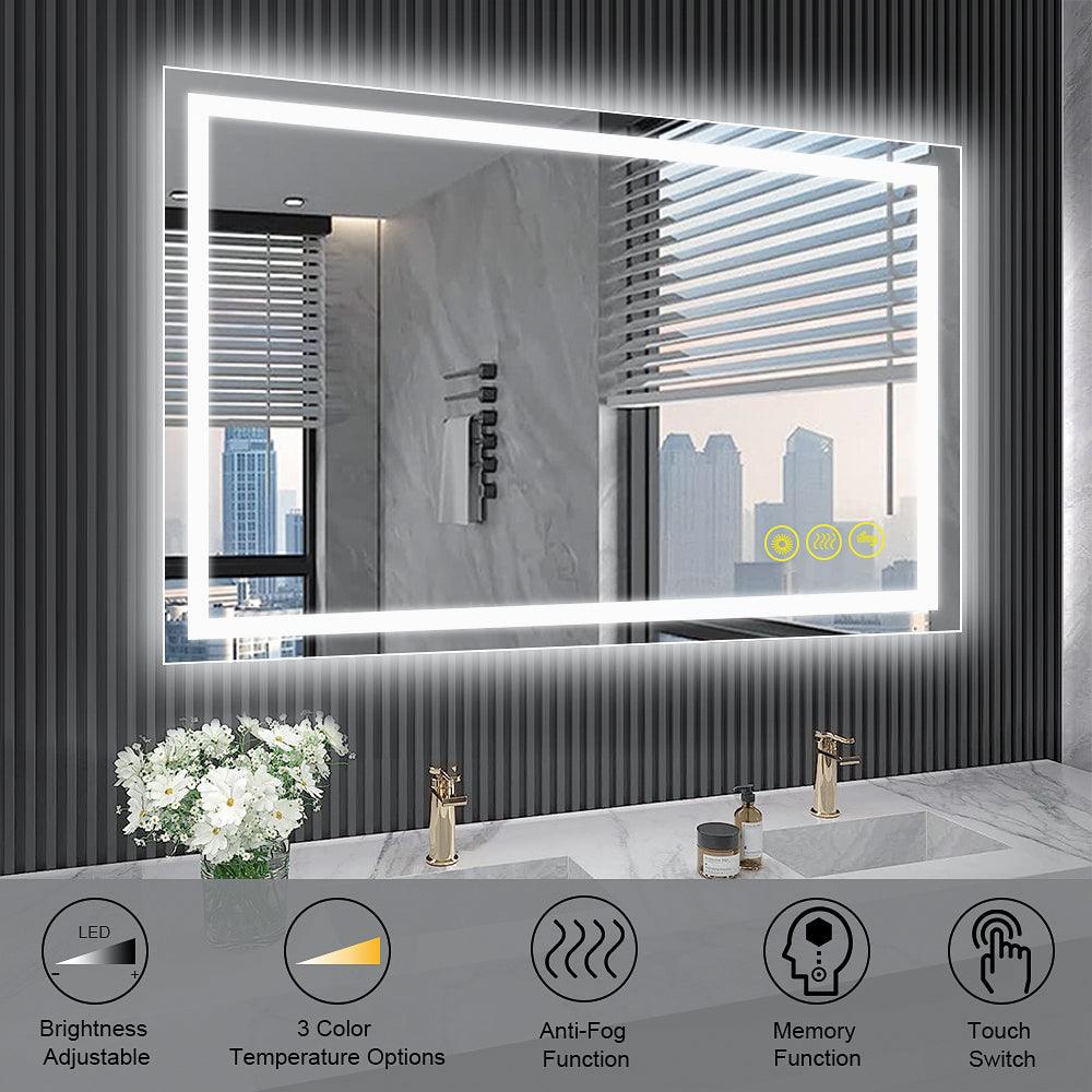 GlareGuard Rectangular Anti-Fog Dimmable Backlit LED Bathroom Vanity Mirror