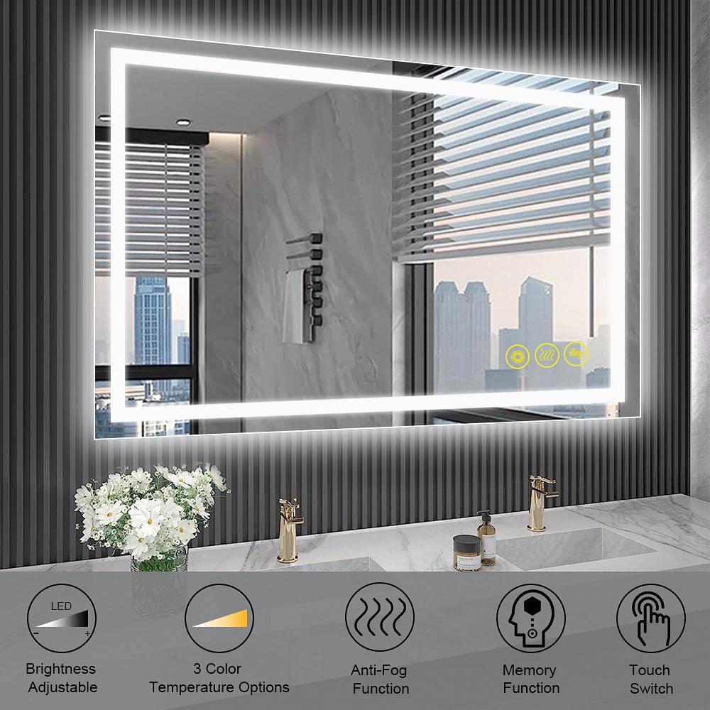 GlareGuard Rectangular Anti-Fog Dimmable Backlit LED Bathroom Vanity Mirror