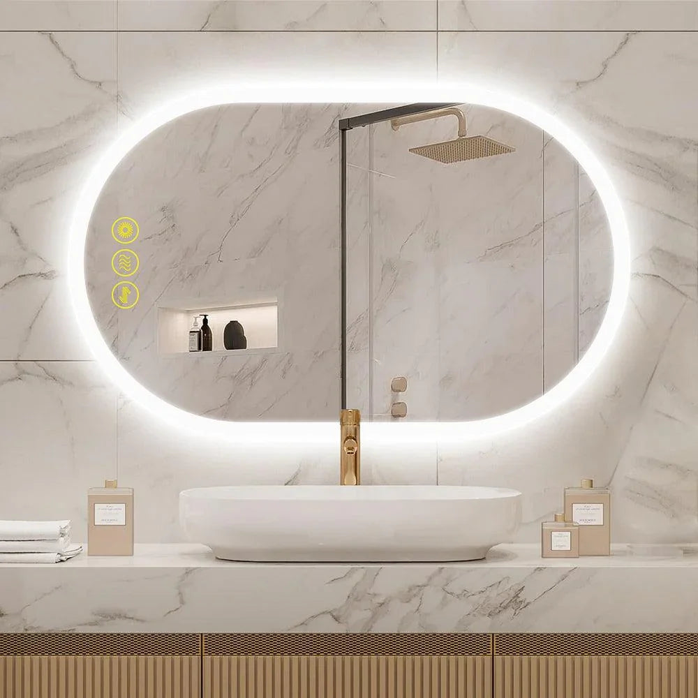 BrightView Oval Frameless LED Anti-Fog Dimmable Bathroom Vanity Mirror