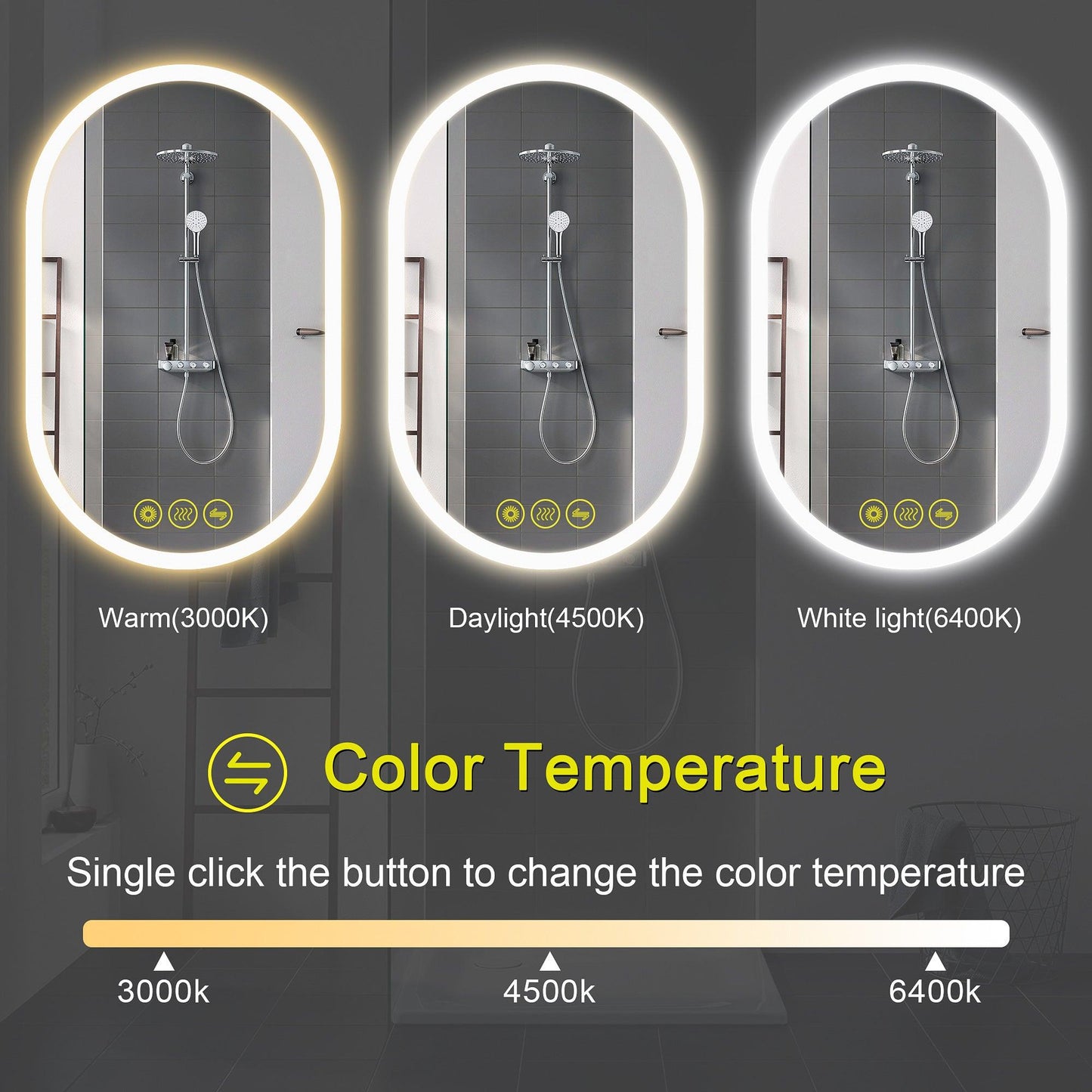 BrightView Oval Frameless LED Anti-Fog Dimmable Bathroom Vanity Mirror