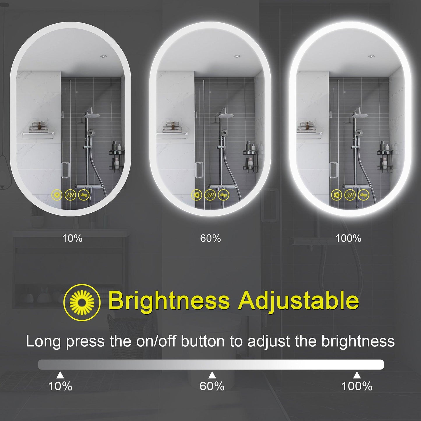 BrightView Oval Frameless LED Anti-Fog Dimmable Bathroom Vanity Mirror