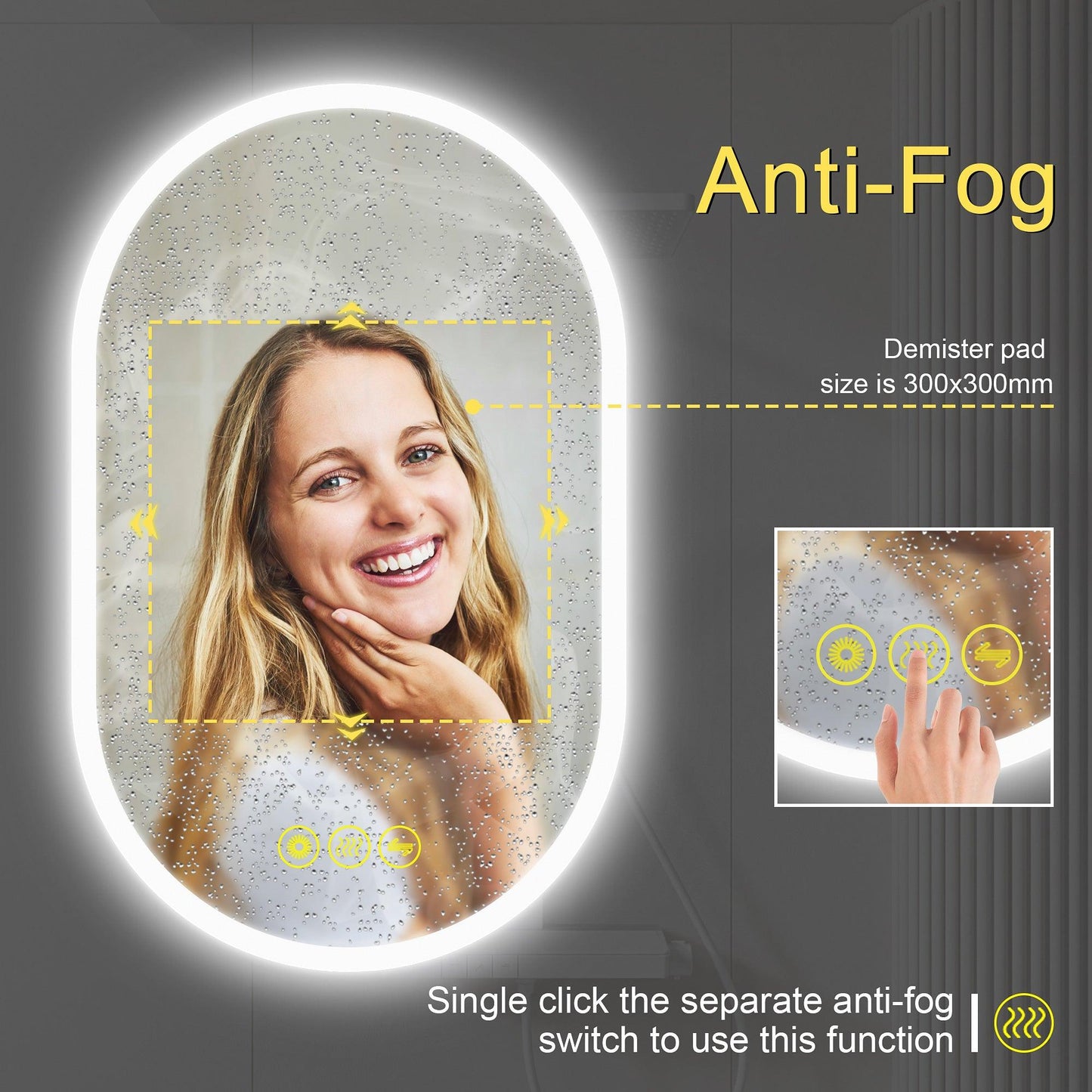 BrightView Oval Frameless LED Anti-Fog Dimmable Bathroom Vanity Mirror