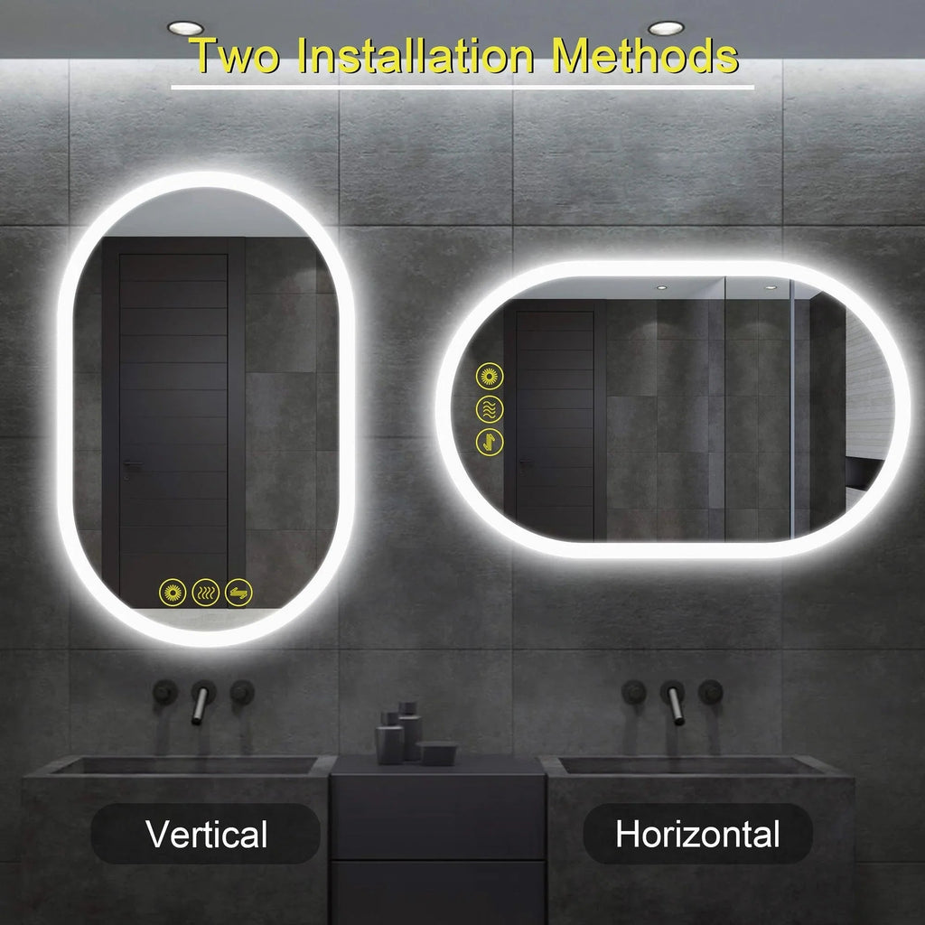 BrightView Oval Frameless LED Anti-Fog Dimmable Bathroom Vanity Mirror