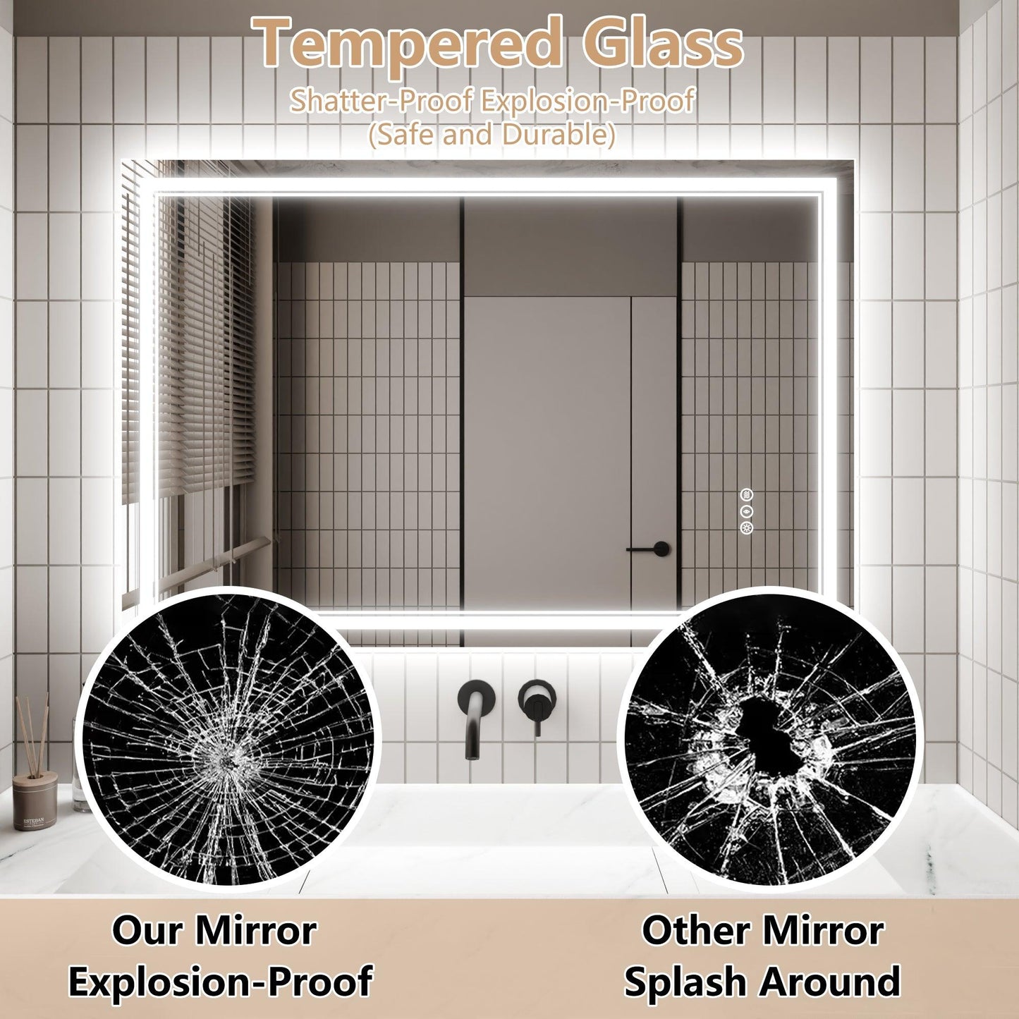 GlareGuard Anti-Fog Bathroom Dimmable Led Mirror Backlit Illuminated Mirror Touch Switch