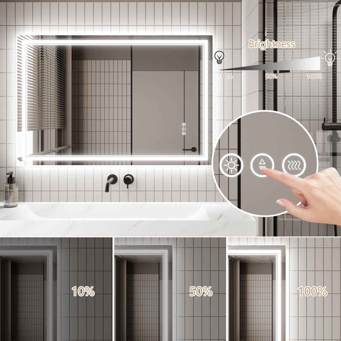 GlareGuard Anti-Fog Bathroom Dimmable Led Mirror Backlit Illuminated Mirror Touch Switch