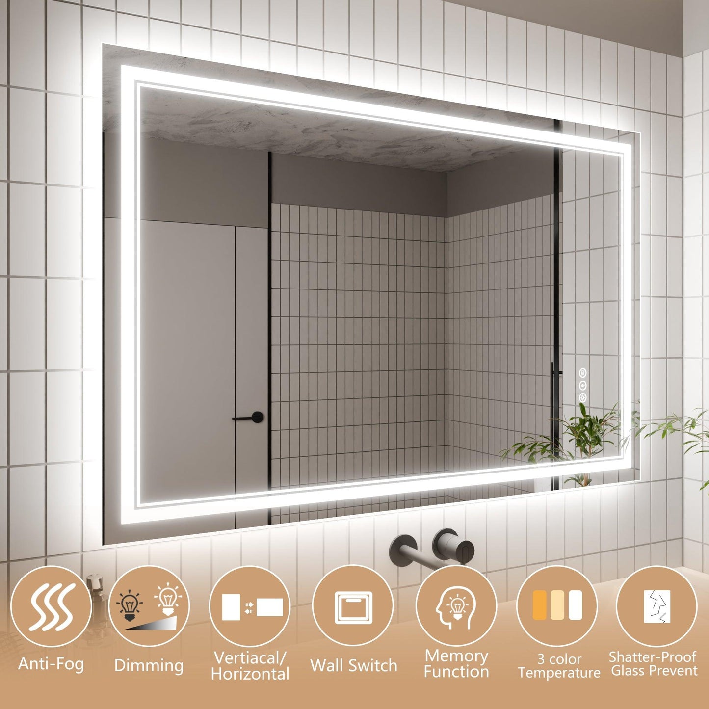 GlareGuard Anti-Fog Bathroom Dimmable Led Mirror Backlit Illuminated Mirror Touch Switch