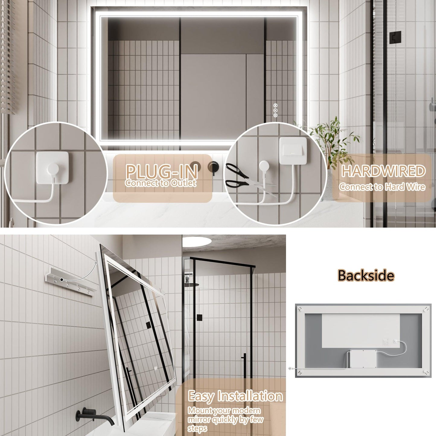 GlareGuard Anti-Fog Bathroom Dimmable Led Mirror Backlit Illuminated Mirror Touch Switch