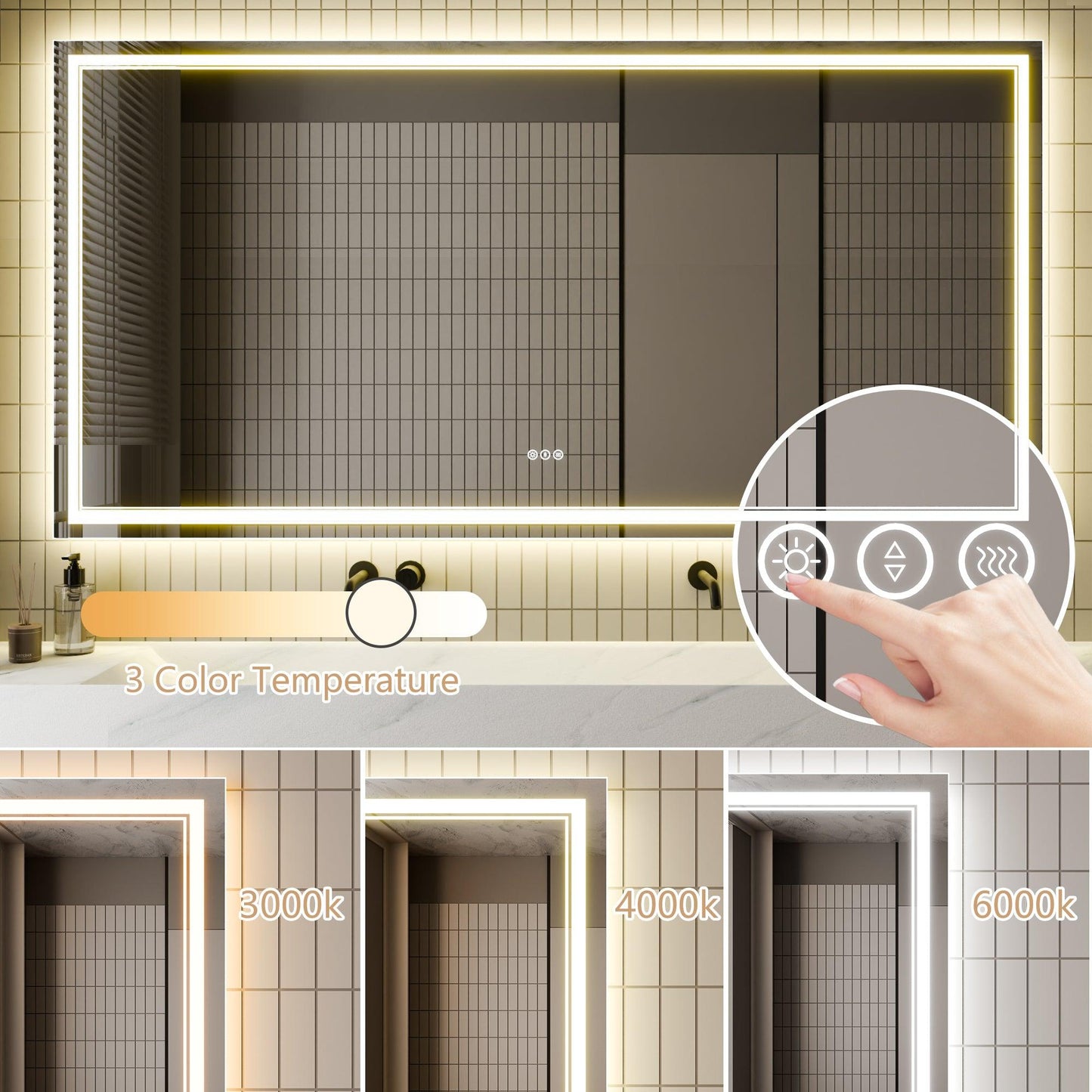GlareGuard Anti-Fog Bathroom Dimmable Led Mirror Backlit Illuminated Mirror Touch Switch