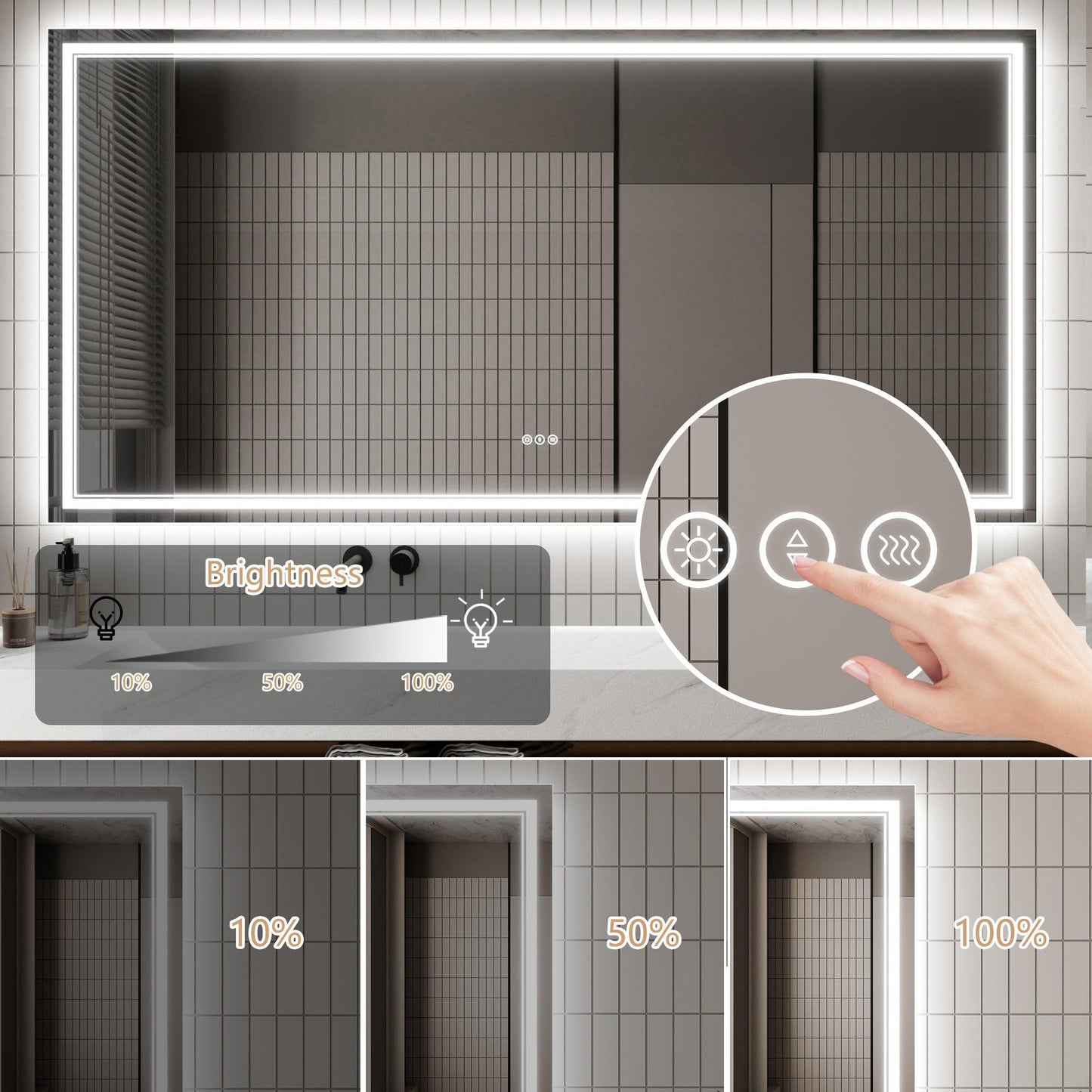 GlareGuard Anti-Fog Bathroom Dimmable Led Mirror Backlit Illuminated Mirror Touch Switch