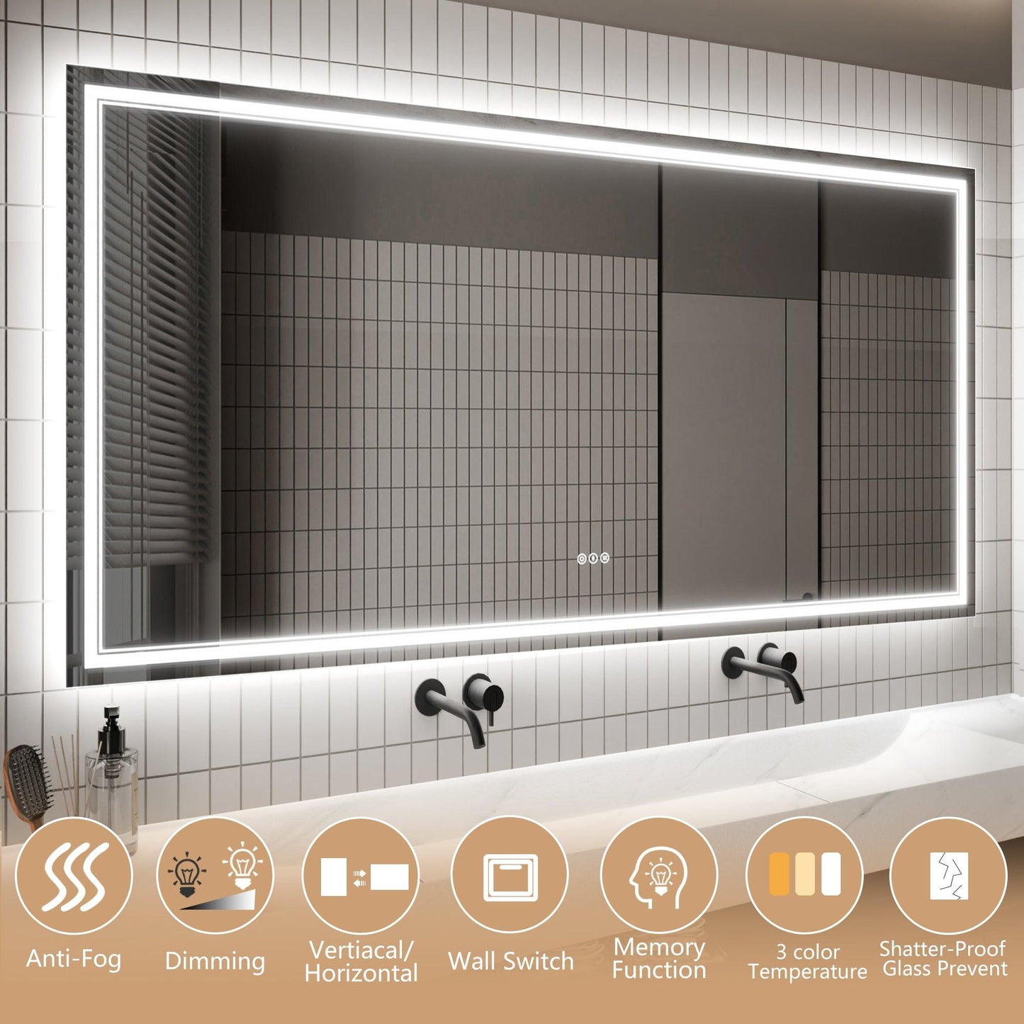 GlareGuard Anti-Fog Bathroom Dimmable Led Mirror Backlit Illuminated Mirror Touch Switch
