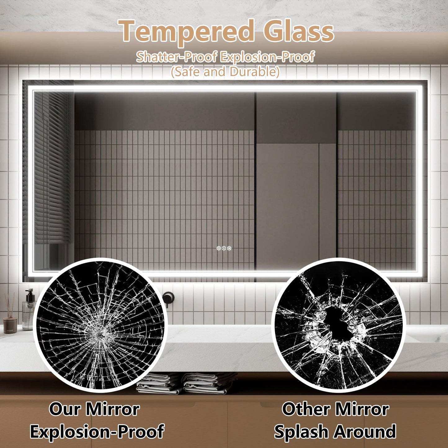 GlareGuard Anti-Fog Bathroom Dimmable Led Mirror Backlit Illuminated Mirror Touch Switch