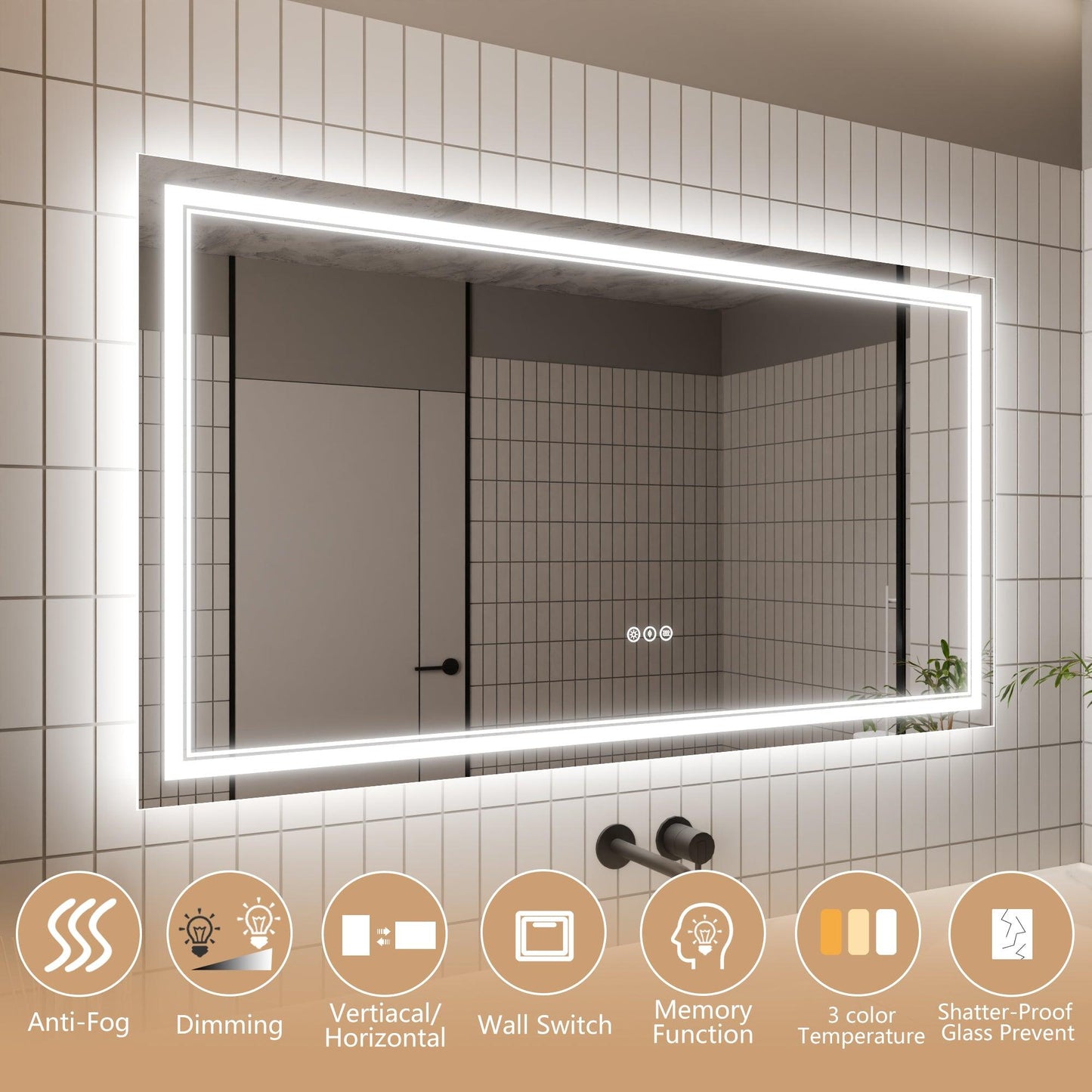 GlareGuard Anti-Fog Bathroom Dimmable Led Mirror Backlit Illuminated Mirror Touch Switch
