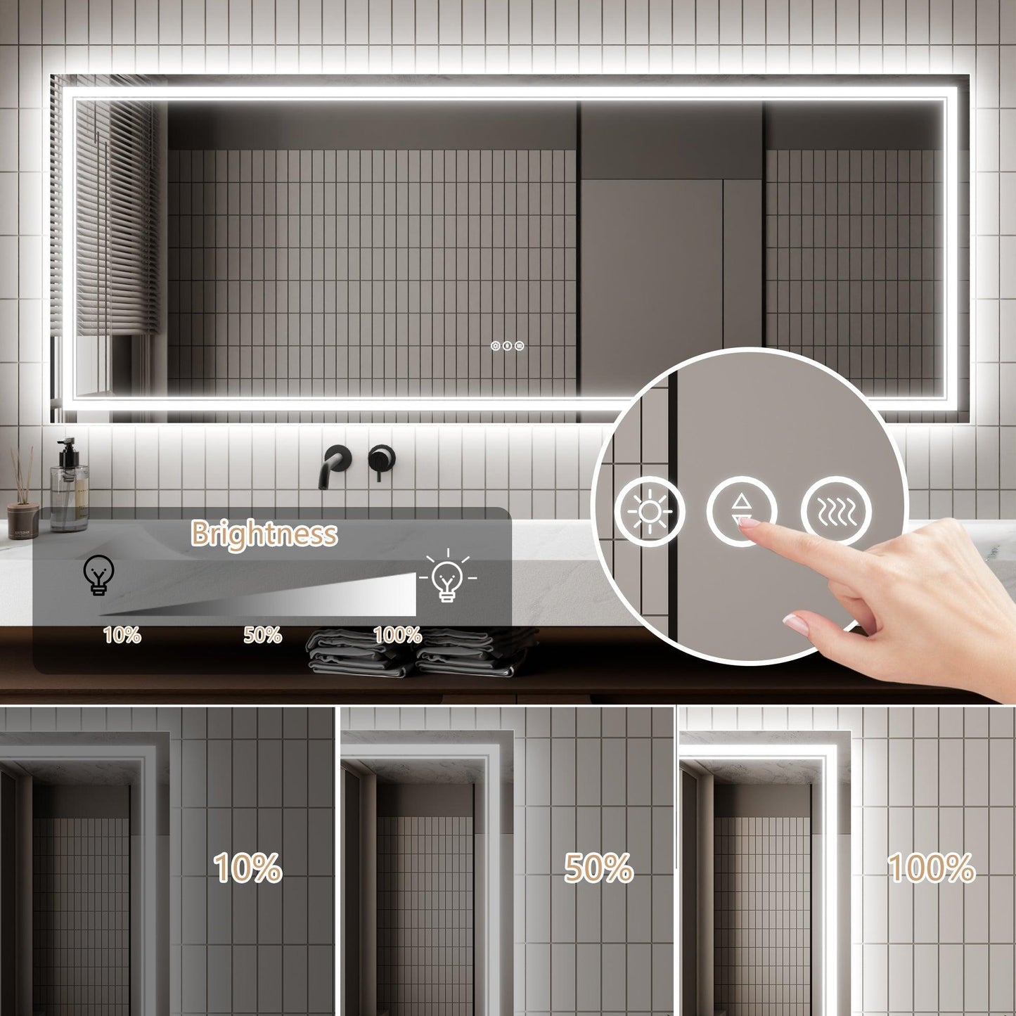 GlareGuard Anti-Fog Bathroom Dimmable Led Mirror Backlit Illuminated Mirror Touch Switch