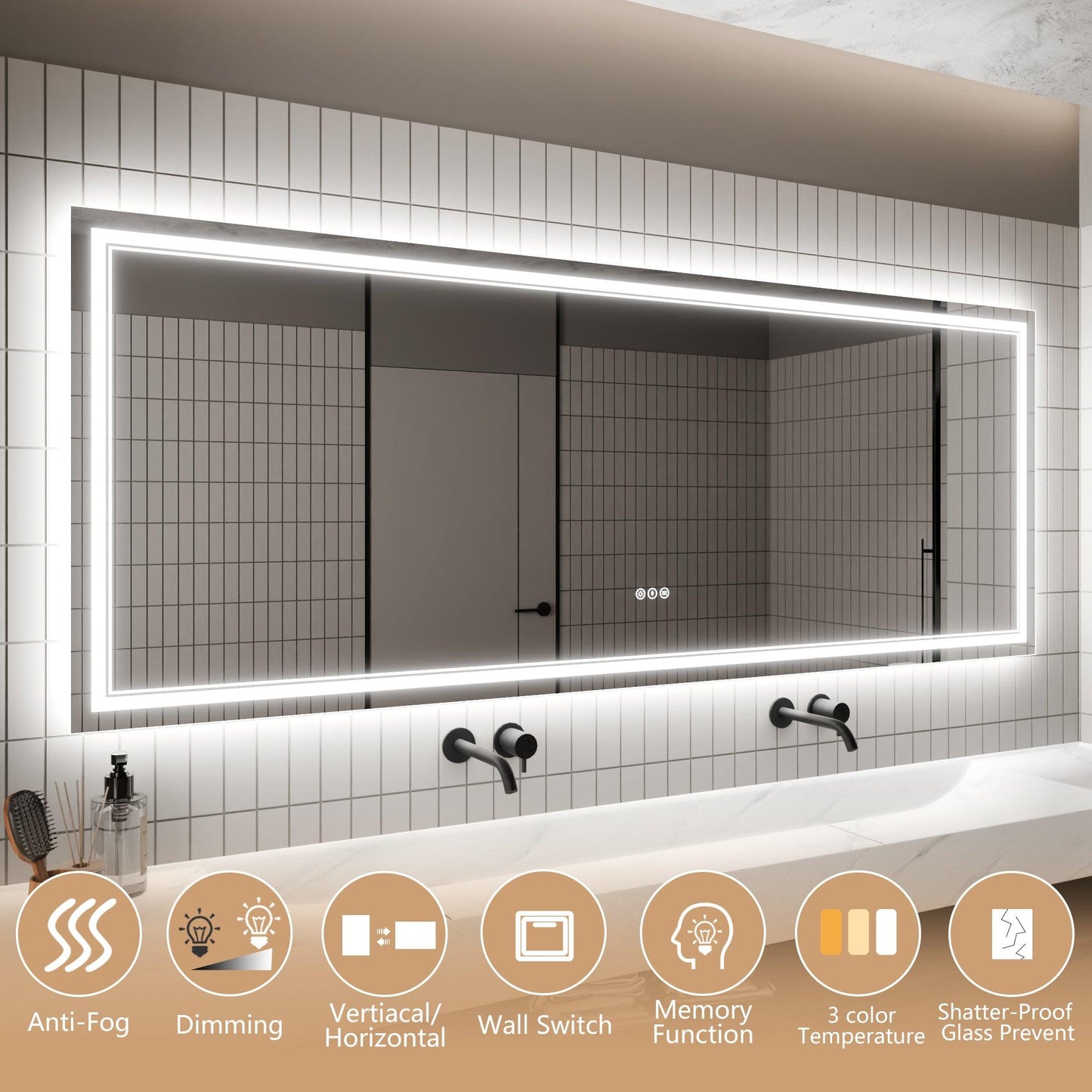 GlareGuard Anti-Fog Bathroom Dimmable Led Mirror Backlit Illuminated Mirror Touch Switch
