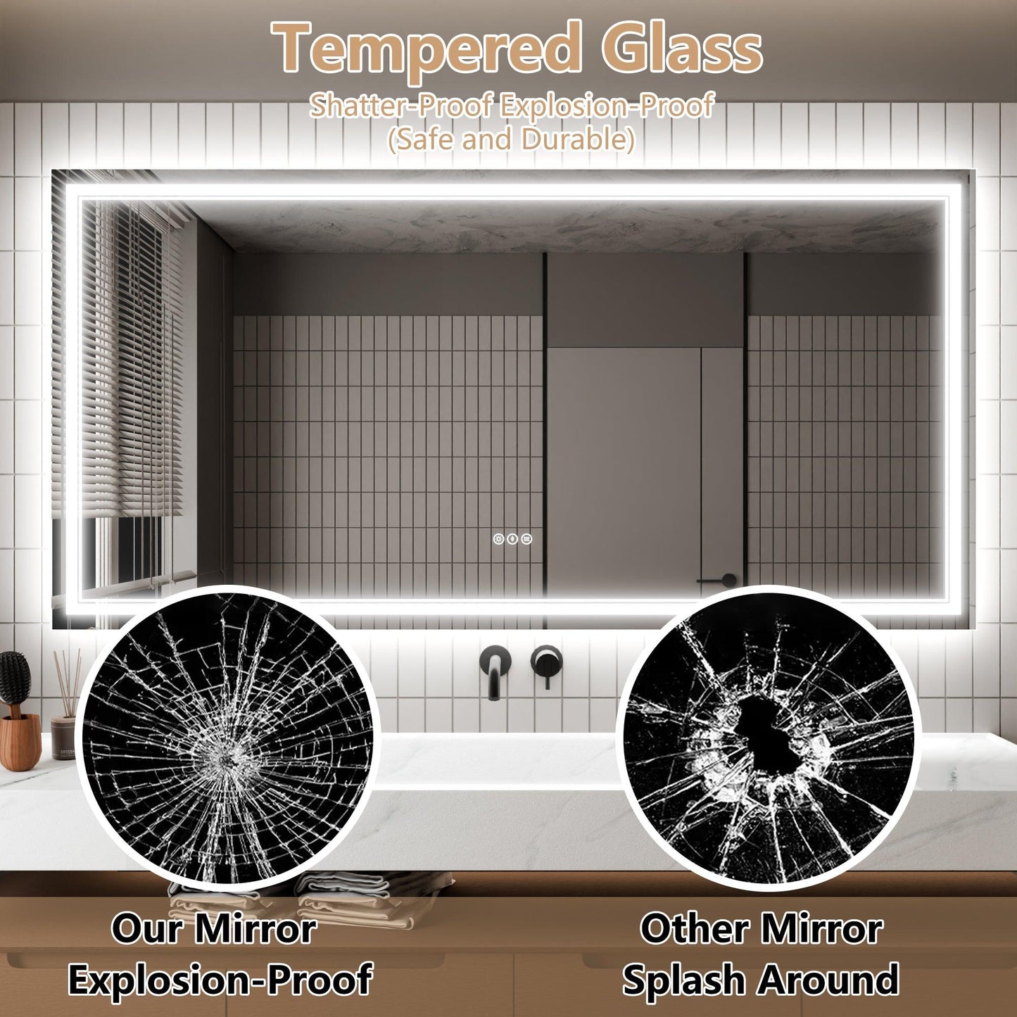 GlareGuard Anti-Fog Bathroom Dimmable Led Mirror Backlit Illuminated Mirror Touch Switch